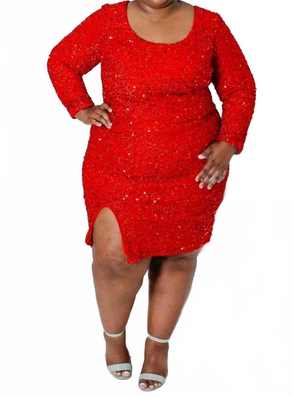 NEW SYDNEY'S CLOSET scoop neck side slit cocktail dress in ruby